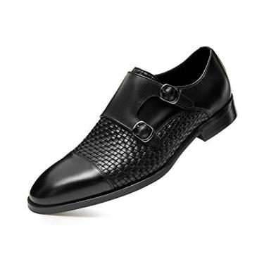 Imagem de Sapato social masculino FRASOICUS de couro genuíno com alça única monk sem cadarço para ocasiões formais, Preto, 11