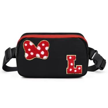 Imagem de Pochete com laço com letra inicial de chenille, bolsa tiracolo impermeável para parque, presentes de aniversário de Natal para adolescentes, meninas, mulheres, crianças, adultos, linda bolsa de cinto