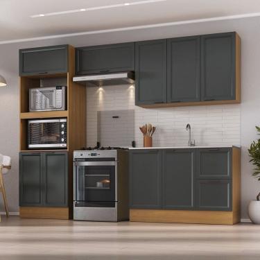 Imagem de Cozinha Compacta 4 Peças 2 Aéreos 1 Balcão 1 Paneleiro Torre Quente Soho Cabecasa Madeiramadeira Freijó/Grafite