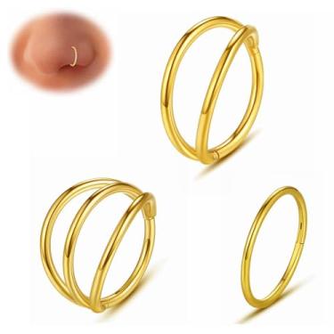 Imagem de Yrogcu Nose Ring Lip Rings Septum-Clicker : 3pcs Gold Color 16g 10mm Triple Ring Open Stacked 316L Stainless Steel Septum Piercing Jewelry Cartilage Earrings Hoop Stainless Steel Conch Daith Helix Rook