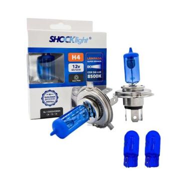 Imagem de Kit par lâmpada H4 8500K + T10 Pingão Super Branco Shocklight