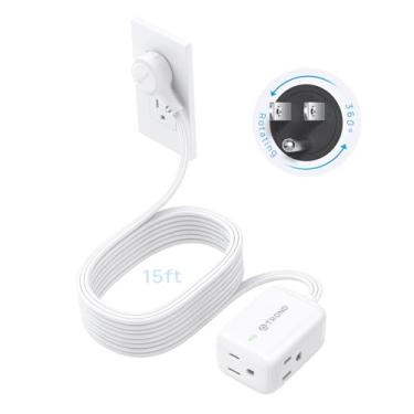 Imagem de TROND Cabo De Extensão De Plugue Plano Giratório 360°, Protetor Contra Surtos De 15 Pés, Pequeno Filtro De Linha Com 900 Joules, 3 Tomadas Laterais Aterradas, 13 A, Fio Spt Calibre 16/3, Para Itens