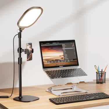 Imagem de LitONES Luz De Anel De Mesa Com Suporte E Suporte Para Telefone, Luz De Anel De Computador Regulável De 3000K-6500K, Iluminação Para Laptop, Videoconferência E Reuniões Com Zoom