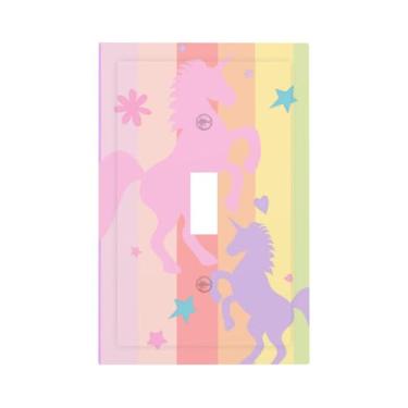 Imagem de Linda capa de interruptor de luz roxa rosa arco-íris unicórnio 1 gangue placa de parede com interruptor único decorativo capas de placa de interruptor elétrico placa frontal para berçário, meninas