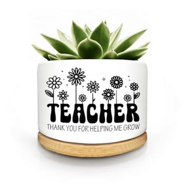 Imagem de Lasimfa Presentes de professores de estudantes, vasos de cerâmica para suculentas, mini vasos de flores de cacto para professores, presentes fofos de agradecimento para professores, presente de