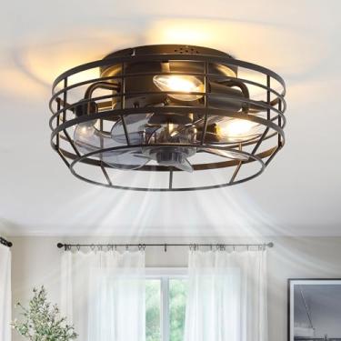 Imagem de Youroke Ventilador De Teto Com Gaiola De Fazenda Com Luz, Ventilador Embutido Sem Lâminas, Luminárias De Teto Com Controle Remoto, Ventiladores De Teto De 12 Pol. E 6 Velocidades Com Luzes Para Cozi