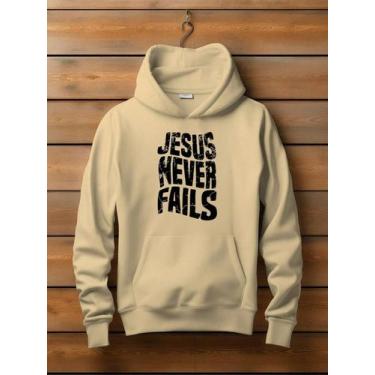 Imagem de Blusa de Frio Moletom Canguru Estampado Jesus Never Fails Lançamento -