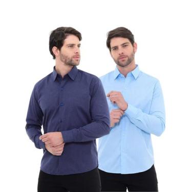 Imagem de KIT Masculino 2 Peças - Camisa Social Premium Tipo Linho Azul Marinho 