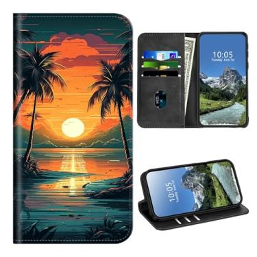 Imagem de Capa carteira para Motorola Moto G Play 4G 2024 com suporte para cartão e proteção RFID para mulheres e homens capa magnética à prova de choque para Moto G Play 4G 2024, palmeira tropical