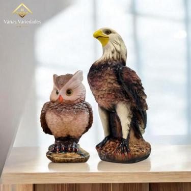 Imagem de Kit 2 Peças Estátua Águia Gavião e Coruja Espanta Pombos Gesso 36 Cm -
