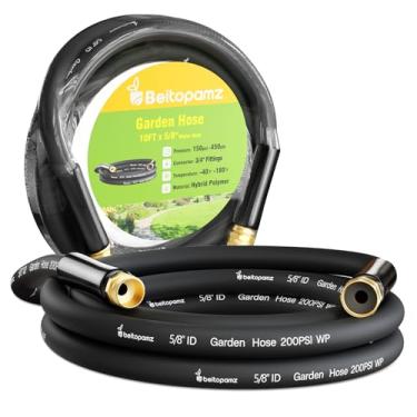 Imagem de Beitopamz Mangueira de jardim curta 3 m x 5/20.3 cm, mangueira resistente, flexível sem dobras, mangueira híbrida leve, acessórios sólidos, sem vazamentos, carretel de mangueira de água de borracha