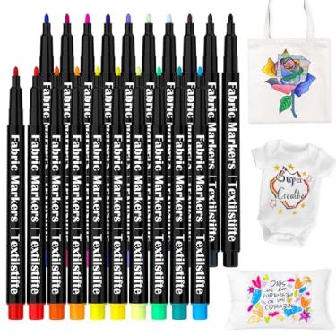 Imagem de Marcadores de tecido permanentes para roupas, tênis, camisetas, macacões de bebê, babadores, macacão, travesseiro, lona, bolsas de lona grafite, decoração de tecido para crianças, adultos, canetas de ponta fina, conjunto de 20 cores