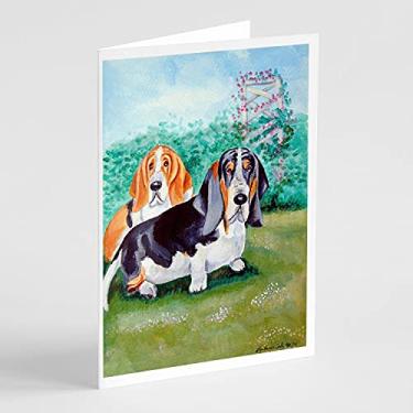 Imagem de Caroline's Treasures 7061GCA7P Cartões de felicitações com problemas duplos Basset Hound Pacote com 8, 7 x 5, multicolorido