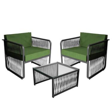 Imagem de Conjunto 2 Poltronas E Mesa Centro Corda Náutica Santiago Preto-verde