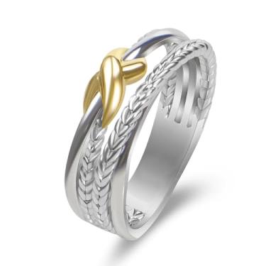 Imagem de YURSHJAM Anel de designer X Crossover banhado a ouro 18 quilates Joias de marca de luxo Anéis de cabo torcido em dois tons para presente feminino, Latão, Sem pedra preciosa