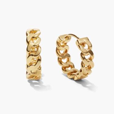 Imagem de Poxtex Brincos masculinos cruzados para homens, brincos de argola de ouro 14 quilates, brincos masculinos pequenos e grossos de prata esterlina com argola de pressão, hipoalergênicos, modernos e