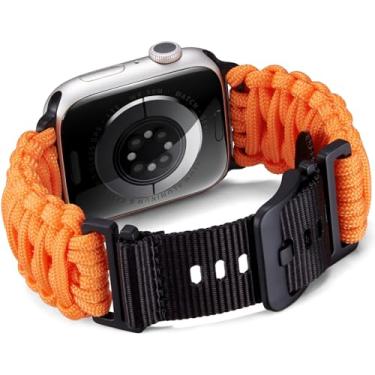 Imagem de BINLUN Pulseira de substituição de nylon durável compatível com Apple Watch Paracord 550 de 49 mm estilo militar para iWatch Ultra/Ultra 2 masculino e feminino (laranja)