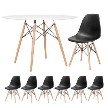 Imagem de Mesa Redonda Eames 120cm Branco + 6 Cadeiras Preto