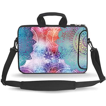 Imagem de HEABPY Bolsa carteiro com alça e bolso para acessórios, cabe em laptops/notebook/ebooks/tablet infantis/iPad (linda mandala, 14 a 15,6 polegadas)