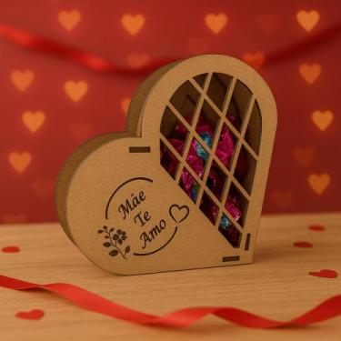 Imagem de Kit 10 Caixas Coração Dias Das Mães Madeira Mdf Doces BomBom - Dsutili