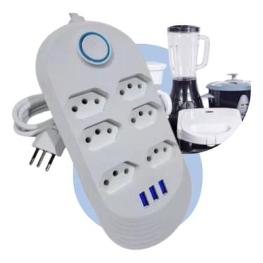 Imagem de Extensão Elétrica 6 Tomadas 3 Usb Régua Bivolt Cabo 2 Metros