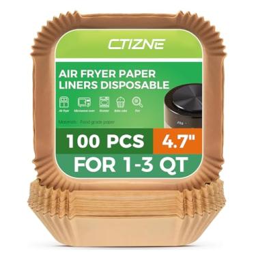 Imagem de Ctizne Forros de fritadeira de ar descartáveis: 100 peças de forro quadrado de papel pergaminho de 12 cm, folhas de papel de cozimento antiaderentes à prova de óleo para cesta de airfryer de 1-3 QT