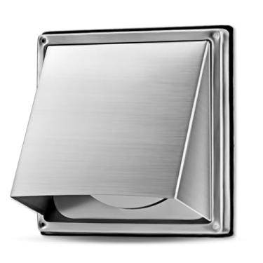 Imagem de Tampa de ventilação de parede de aço inoxidável 304 - tampa de ventilação quadrada externa de 100 mm com aba acolchoada anti-retorno, exaustor de ventilação anti-refluxo para sistema de exaustão