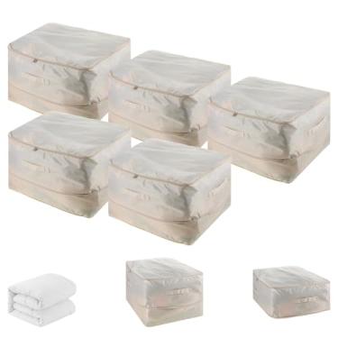 Imagem de Sibba Pacote com 5 sacos de armazenamento de roupas com alças de zíper, travesseiro, edredom organizador, janela transparente, tecido Oxford, dobrável, grande, caixa de armazenamento, recipientes para