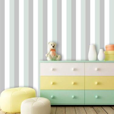 Imagem de Papel de Parede Listrado, Amarelo, Branco e Cinza 250 - Inove Papéis d