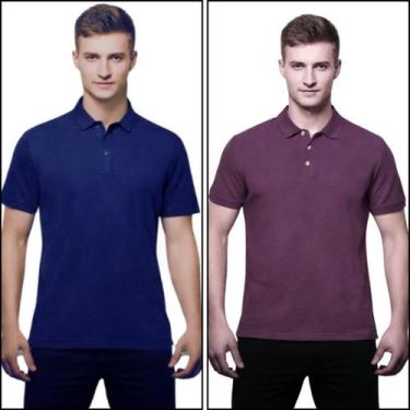 Imagem de Kit 2 Camisas Polo Masculina Piquet 100% poliéster - Genéricos, Azul m