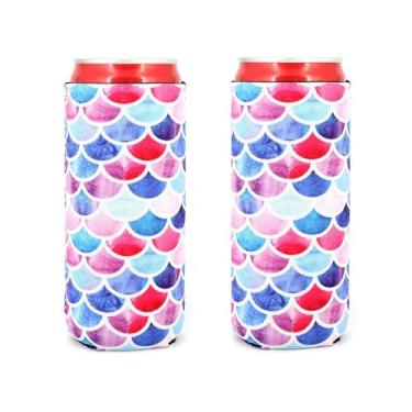 Imagem de 2 peças de suporte de cerveja fina de neoprene para lata de refrigeração de lata de cerveja de alta qualidade, suporte dobrável, sacos para refrigerador de cerveja para bebidas e cerveja de 340 ml, Mermaid