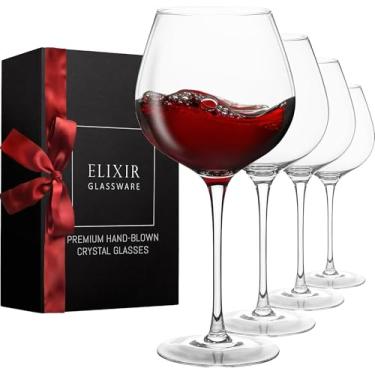 Imagem de Taças de vinho tinto – Grandes taças de vinho, sopradas à mão – Conjunto de 4 taças de vinho de haste longa, cristal premium – degustação de vinho, casamento, aniversário de casamento, Natal – 650 ml, transparente