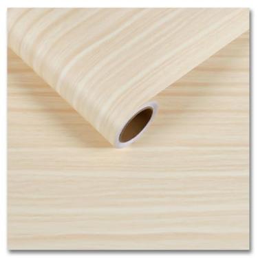 Imagem de CRE8TIVE Papel de contato de madeira clara amarelo creme para descascar e colar papel de parede de madeira sintética bege para paredes de móveis 30,5 x 899 cm, papel de parede adesivo amigável para