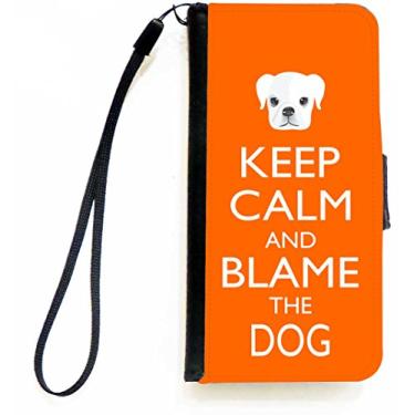 Imagem de Rikki Knight Keep Calm and Blame the Dog - Capa carteira flip de cor laranja com aba magnética para Apple iPhone 5c