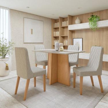 Imagem de Conjunto Sala de Jantar Tampo MDF com 4 Cadeiras  Amêndoa Clean/Off White/Bege