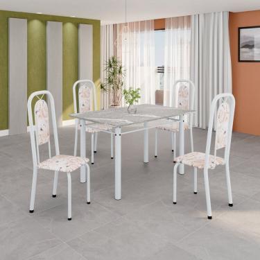 Imagem de Conjunto para Sala de Jantar com 1 Mesa Granito e 4 Cadeiras Lara Botanic Bege / Branco