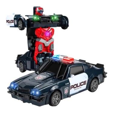 Imagem de Carro de Polícia Vira Robô Brinquedo Com Luz e Som Transformers Preto 