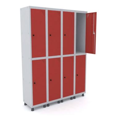 Imagem de Guarda Volume Roupeiro 8 Portas Aço Grp 504/8 Pandin Móveis Cinza/Vermelho