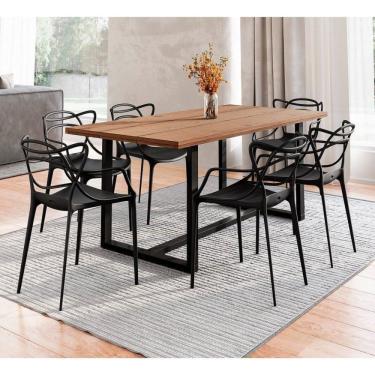 Imagem de Conjunto Mesa De Jantar Rústica De Madeira Maciça Com 6 Cadeiras Allegra Preto-marrom
