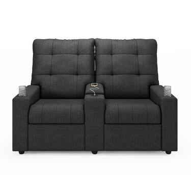 Imagem de Poltrona Reclinável Para Cinema Parma 2 Lugares Baú Usb Linho Grafite Fh1 - D'rossi