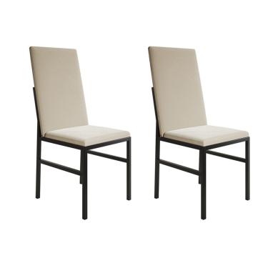 Imagem de Kit 2 Cadeiras De Jantar Estofadas Mônaco Premium Bege Preto