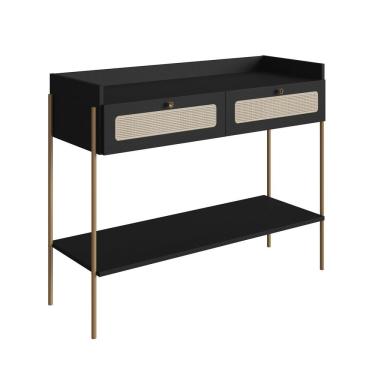 Imagem de Aparador 2 Gavetas 103cm Palhinha Pé Metal Oslo Nero/dourado