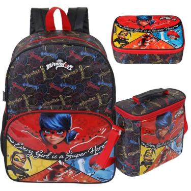 Imagem de Kit Mochila Lancheira Estojo Box Miraculous Ladybug Dermiwil