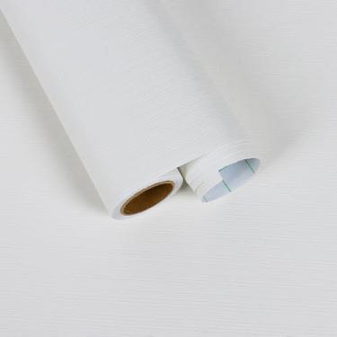Imagem de FANCYEASY Papel de parede branco texturizado de 39,9 cm x 299,7 cm, moderno, listrado, papel de contato branco para armários, papel de parede removível autoadesivo, filme de vinil texturizado à prova