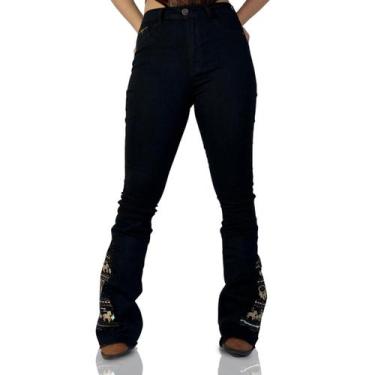Imagem de Calça Jeans Preta Feminina Unique Brown Bordada Moda Country Texas Ran