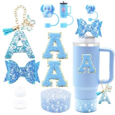 Imagem de Liangang Conjunto De 9 Acessórios Para Copos Stanley 30 Oz E 40 Oz, Incluindo 2 Capas Canudo Protetor, Rolha Antiderramamento, Pingente Alça, Com Laço, Adesivos Letras (Letra A)