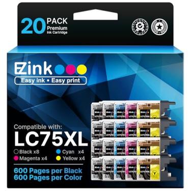 Imagem de Cartucho de tinta compatível E-Z Ink (TM) de substituição para Brother LC-75 XL Alto rendimento para usar com MFC-J6510DW MFC-J6710DW MFC-J6910DW MFC-J280W MFC-J425W (8 preto, 4 ciano, 4 magenta, 4 amarelo) 20 pacotes