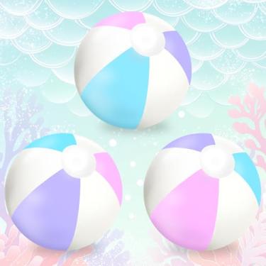 Imagem de Whaline 3 peças de bola de praia inflável sereia, 40,6 cm, bolas redondas de PVC, brinquedos fofos para o verão, tema tropical havaiano, decoração de festa na praia
