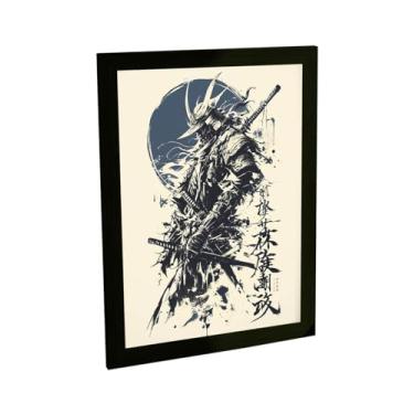 Imagem de Quadro Decorativo Anime Samurai Ilustração Kanji Nankim Azul Decoração Poster Quarto Sala