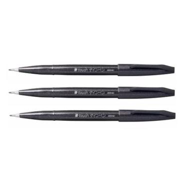 Imagem de 3 Unidades De Caneta Pincel Pentel Brush Sign Ses15c-a Preta